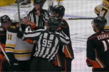 Trevor Zegras yells at Trent Frederic after scoring, Brad Marchand gets involved