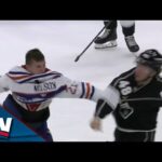 Oilers' Klim Kostin And Kings' Brendan Lemieux Drop Gloves After Empty Net Goal