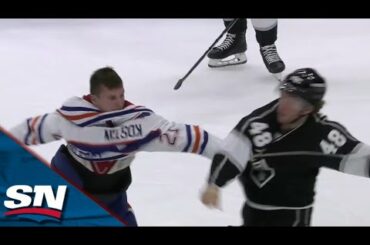 Oilers' Klim Kostin And Kings' Brendan Lemieux Drop Gloves After Empty Net Goal