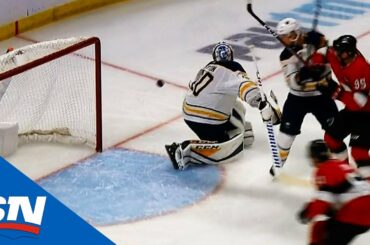 Dylan DeMelo Banks Puck Off Boards, Off Carter Hutton And In For Fluky Goal