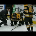 Patrice Bergeron shaken up after contact with Sidney Crosby