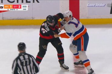 Matt Martin vs Austin Watson FIGHT after Brock Nelson GOAL, Islanders @ Senators Jan 25 2023