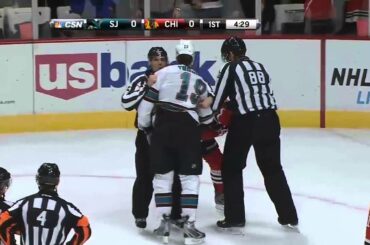 Jonathan Toews vs Joe Thornton fight. Feb 15th 2013