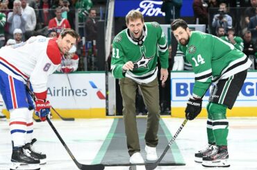 Dirk Nowitzki drops the puck for the Montreal Canadiens and Dallas Stars