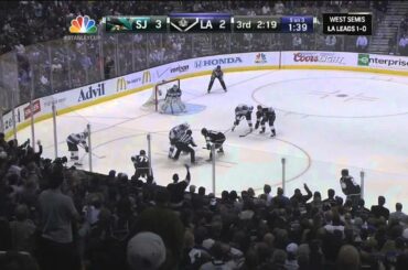 Marc-Edouard Vlasic delay of game penalty in 3rd May 16 2013 San Joses Sharks vs LA Kings NHL Hockey