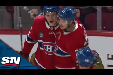 Canadiens' Kaiden Guhle Bats Puck Midair While Spinning To Open Scoring Early