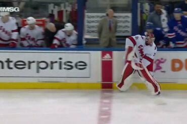 Hurricanes goalie Frederik Andersen shows off his stickhandling skills