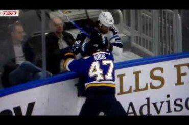 Blues' Torey Krug misconduct penalty after fight with Jets' Kevin Stenlund