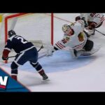 Blackhawks' Alex Stalock Reaches Out To Make Unbelievable Paddle Save On Nathan MacKinnon