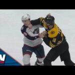 Bruins' Trent Frederic Knocks Down Blue Jackets' Lane Pederson With Just One VICIOUS Hook