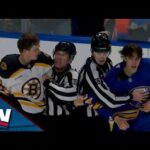 Sabres' Dylan Cozens & Bruins' Trent Frederic Exchange Blows Before Linesmen Interrupt