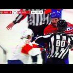 Joel Edmundson cleans the front of the net against the Florida Panthers