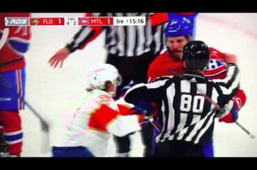 Joel Edmundson cleans the front of the net against the Florida Panthers