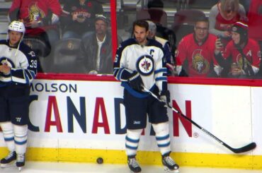 Andrew Ladd during pre-game warm-up at the Jets @ Senators hockey game