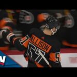 Flyers' Wade Allison Pots His Own Rebound After Jeremy Swayman Loses Control Of Puck