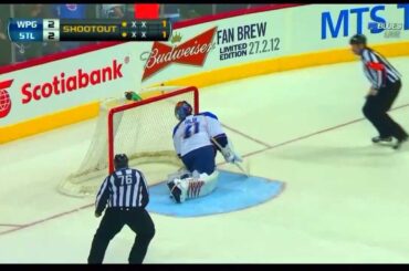 Jaroslav Halak uses the force to rob Andrew Ladd on the shootout Feb 25 2012