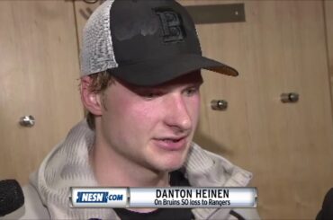 Danton Heinen reacts to the Bruins shootout loss to Rangers