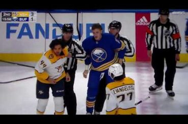 NHL hockey fight - Tage Thompson(Sabres) vs. Kiefer Sherwood(Predators)