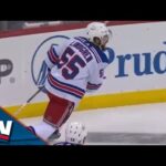 Rangers' Ryan Lindgren Flips In A Tricky Shot In Close Quarters vs. Devils
