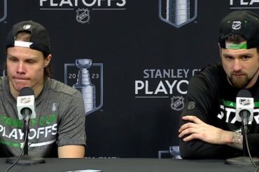 Miro Heiskanen and Jamie Benn on the 7-3 Game 2 Win