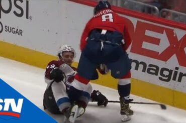 Alex Ovechkin Flattens Samuel Girard Behind The Net