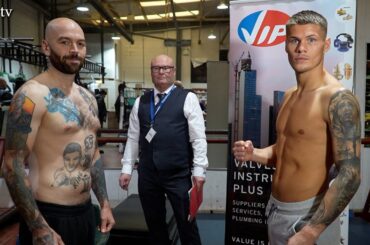 Cory O'Regan v Danny Little  weigh-in for the Manchester Jolly boys at the AJ Bell Stadium 19.12.21