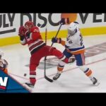 Islanders' Brock Nelson Bats Puck In Out Of Mid-Air After Shot Hits Off Sebastian Aho's Face