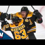 Bruins' Brad Marchand Buries Own Rebound After Initial Shot Squeezes Through Sergei Bobrovsky