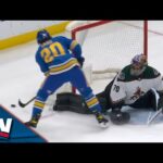 Blues' Brandon Saad Banks Own Rebound In Off Coyotes' Karel Vejmelka From Behind The Goal Line