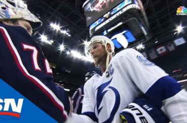 Blue Jackets Shake Hands With Lightning After Sweep, 1st Playoff Series Win