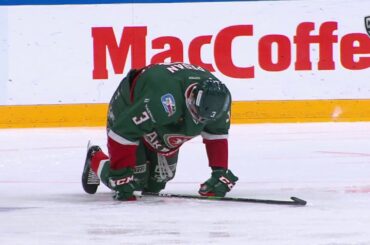 Pedan takes a knee-on-knee hit from Alexeyev