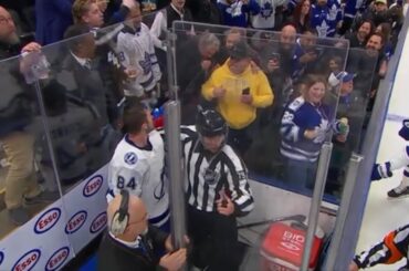 Tanner Jeannot and Luke Schenn go at it and a fan and Jeannot have some words exchanged