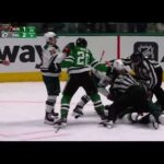 Matt Dumba destroys Joe Pavelski which draws the attention of Max Domi