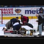 Goalie Ondrej Pavelec collapses in first 2 mins of NHL season.