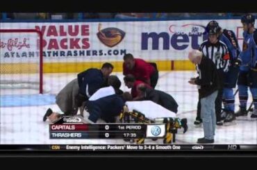 Goalie Ondrej Pavelec collapses in first 2 mins of NHL season.