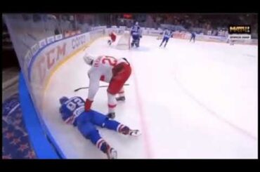 Prospect Vasily Podkolzin gets a terrible hit to the head by Jori Lehtera in the KHL