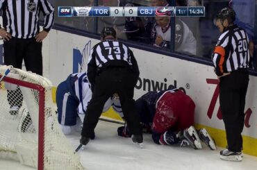 Foligno takes worst of crash into boards with Komarov