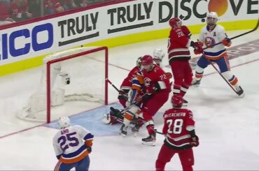 Pierre Engvall's Shot Hits Sebastian Aho in the face, Brock Nelson Scores