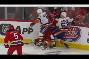 Cal Clutterbuck huge hit on Sebastian Aho