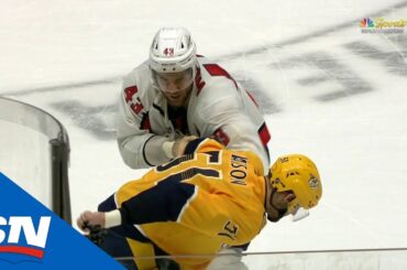 Predators’ Austin Watson Fights Capitals’ Tom Wilson After Hit On Ryan Ellis