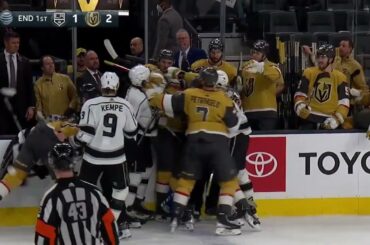 End Of Period Scrum Breaks Out Between Vegas Golden Knights And LA KIngs