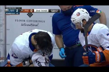 Mathew Barzal Left Bloody After Friendly Fire