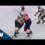 Panthers' Matthew Tkachuk Stumbles After Taking Massive Hit From Golden Knights' Keegan Kolesar