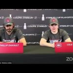 Watch now: Cole Caufield shares a laugh with Montreal teammate Phillip Danault after a semifinal