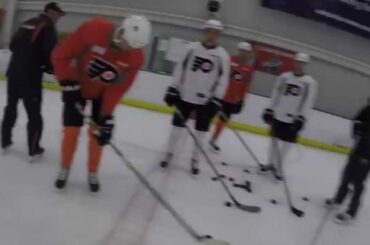 Check out footage from the perspective of Shayne Gostisbehere as he hits the ice.