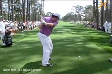 Nathan Smith tees off of the 17th at The Masters - Practice Round Monday