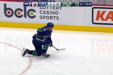 Alex Edler's Slapshot Hits Bo Horvat, Horvat Struggles To The Bench