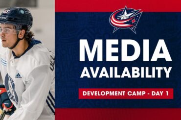 Fantilli, Belluz, Peddle & Brindley on Day 1 of Blue Jackets Dev Camp | Media Availability (7/2/23)