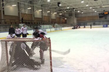 Tyler Benson and Mason Geertsen go one-on-one at Vancouver Giants practice