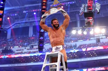 Zack Ryder celebrates with his dad after winning Intercontinental Championship at WrestleMania 32